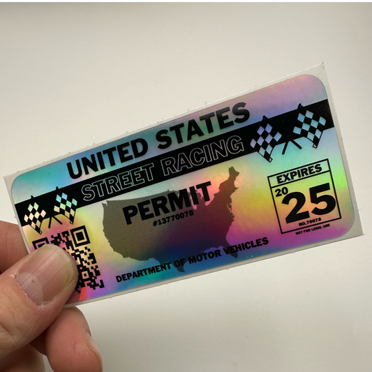 Holographic Vinyl Decal United States Street Racing Permit Funny Sticker