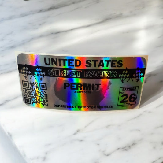 Holographic Vinyl Decal United States Street Racing Permit Funny Sticker