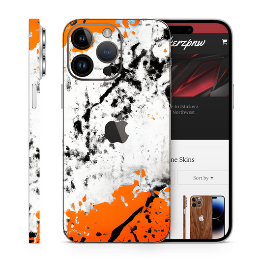 Orange & Black Paint Splatter Vinyl Skins Compatible With Iphone