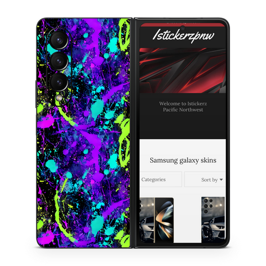 Samsung Z Fold Vinyl Skin Neon Paint Splatter