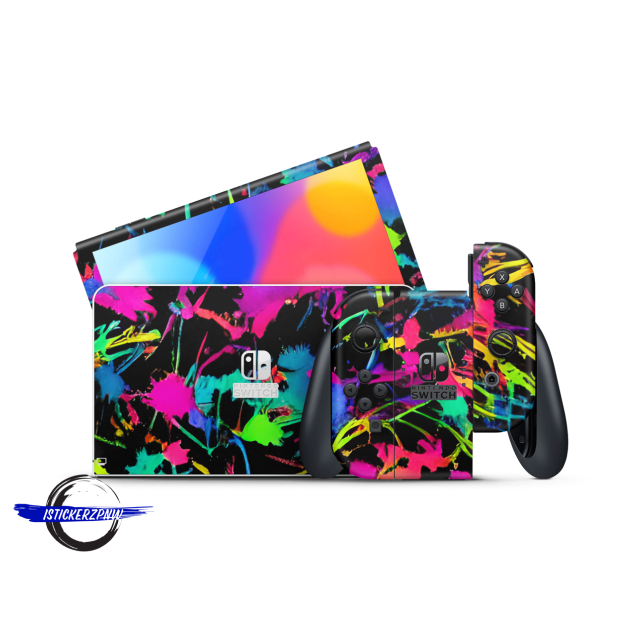 Vinyl Wrap Skin Neon Paint Splatter Compatible with Nintendo Switch +2 Controller Skins