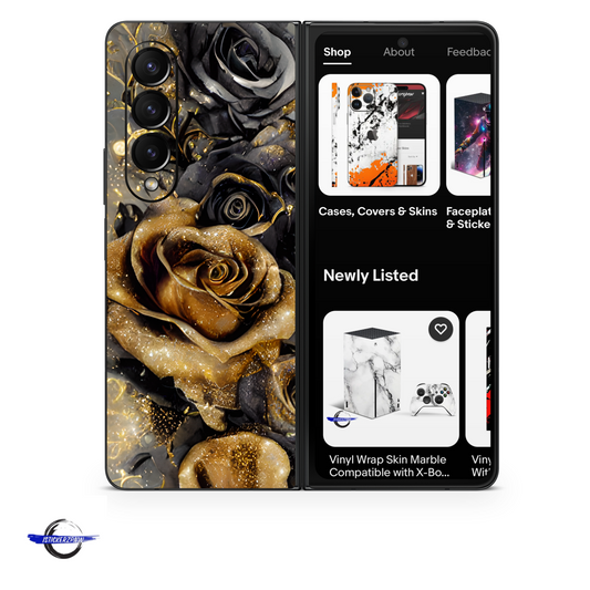 Samsung Z Fold Vinyl Skins Gold Rose