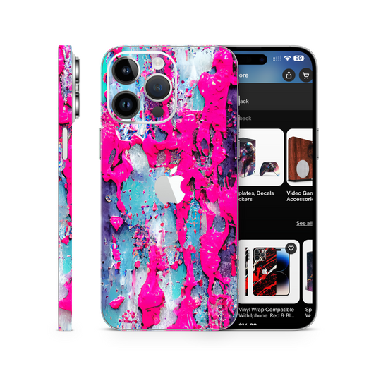 Neon Pink Paint Splatter Vinyl Skin Compatible With Iphone