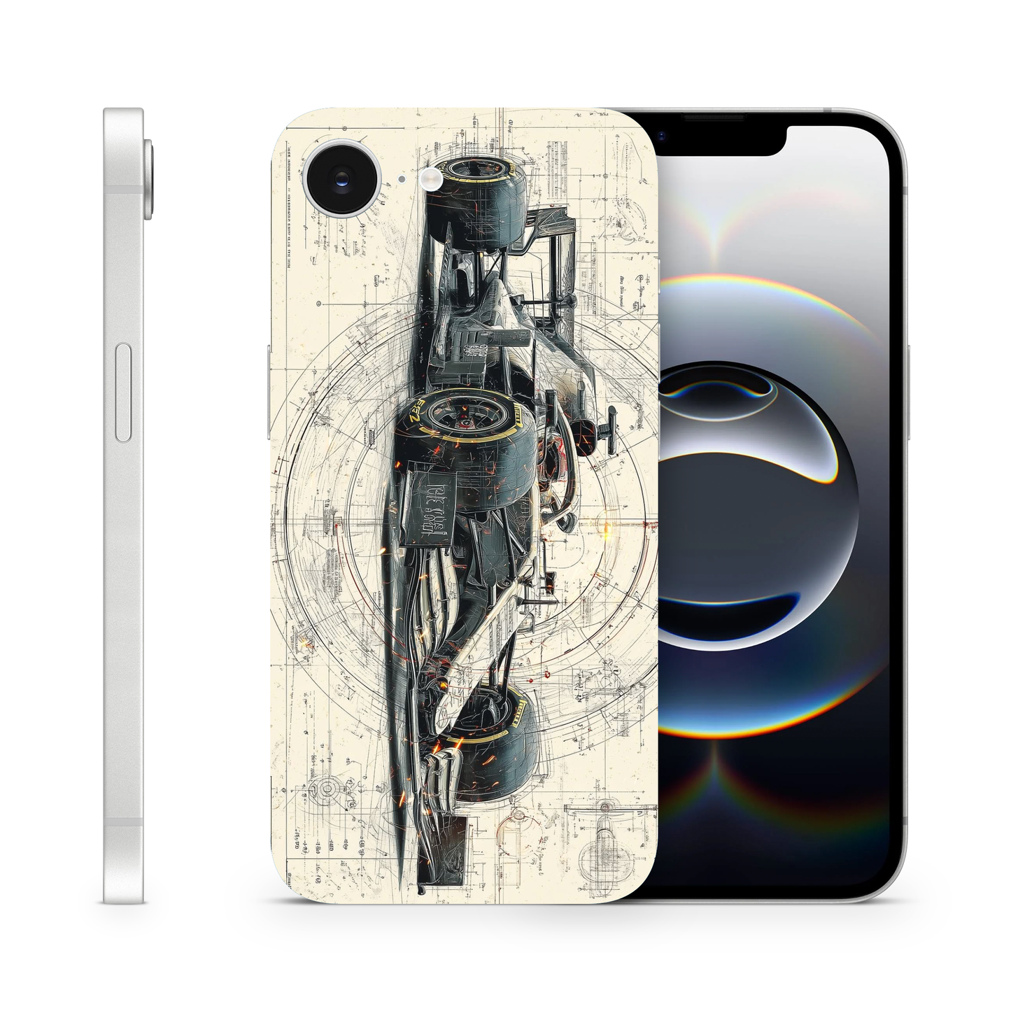F-1 Racing Vinyl Wrap Skin Compatible with iPhone, Removable, Engineering Blueprint Style