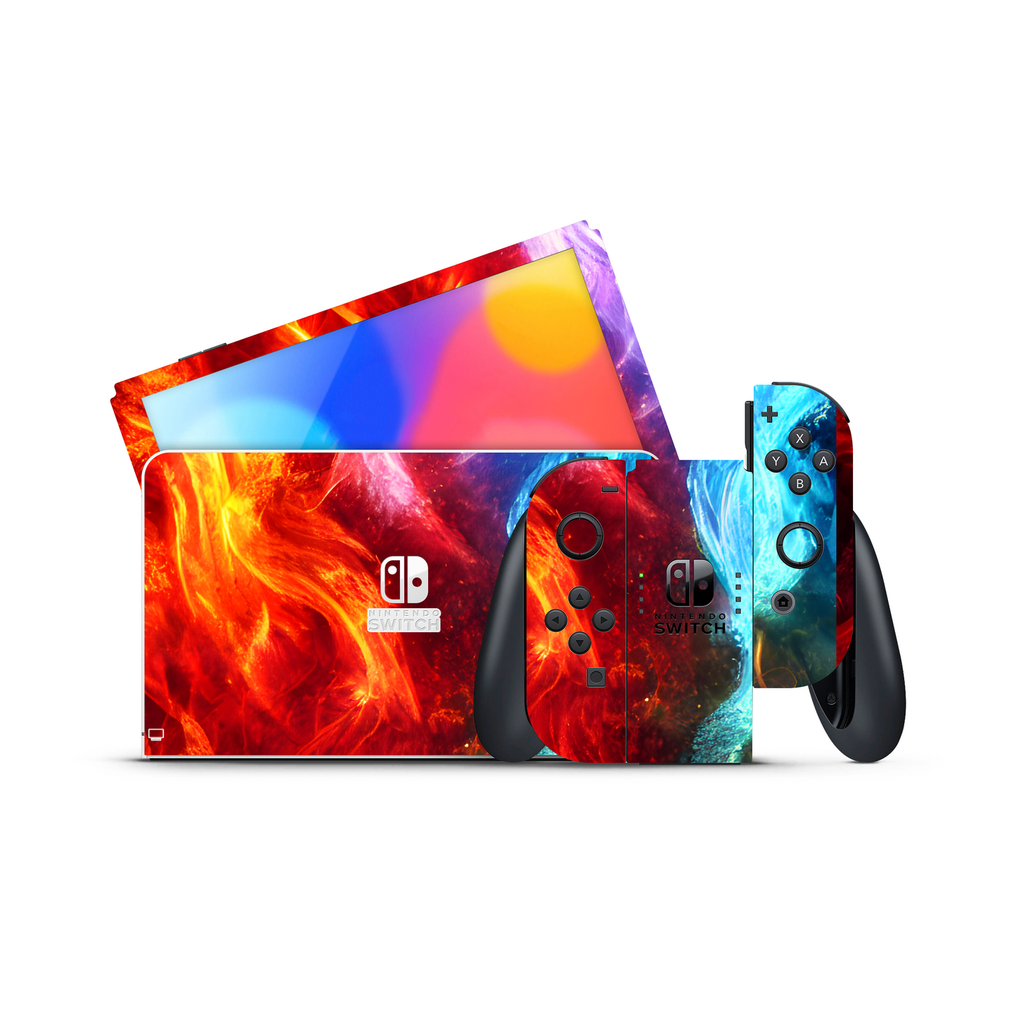 Vinyl Wrap Skin Fire & Ice Compatible with Nintendo Switch +2 Controller Skins